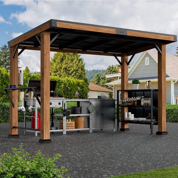 6'x12' Woodberry Zedernholz-Hardtop-Pavillon mit zwei Bartheken