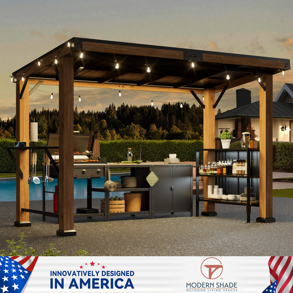 6'x12' Woodberry Cedar Hardtop Gazebo with Dual Bar Counters