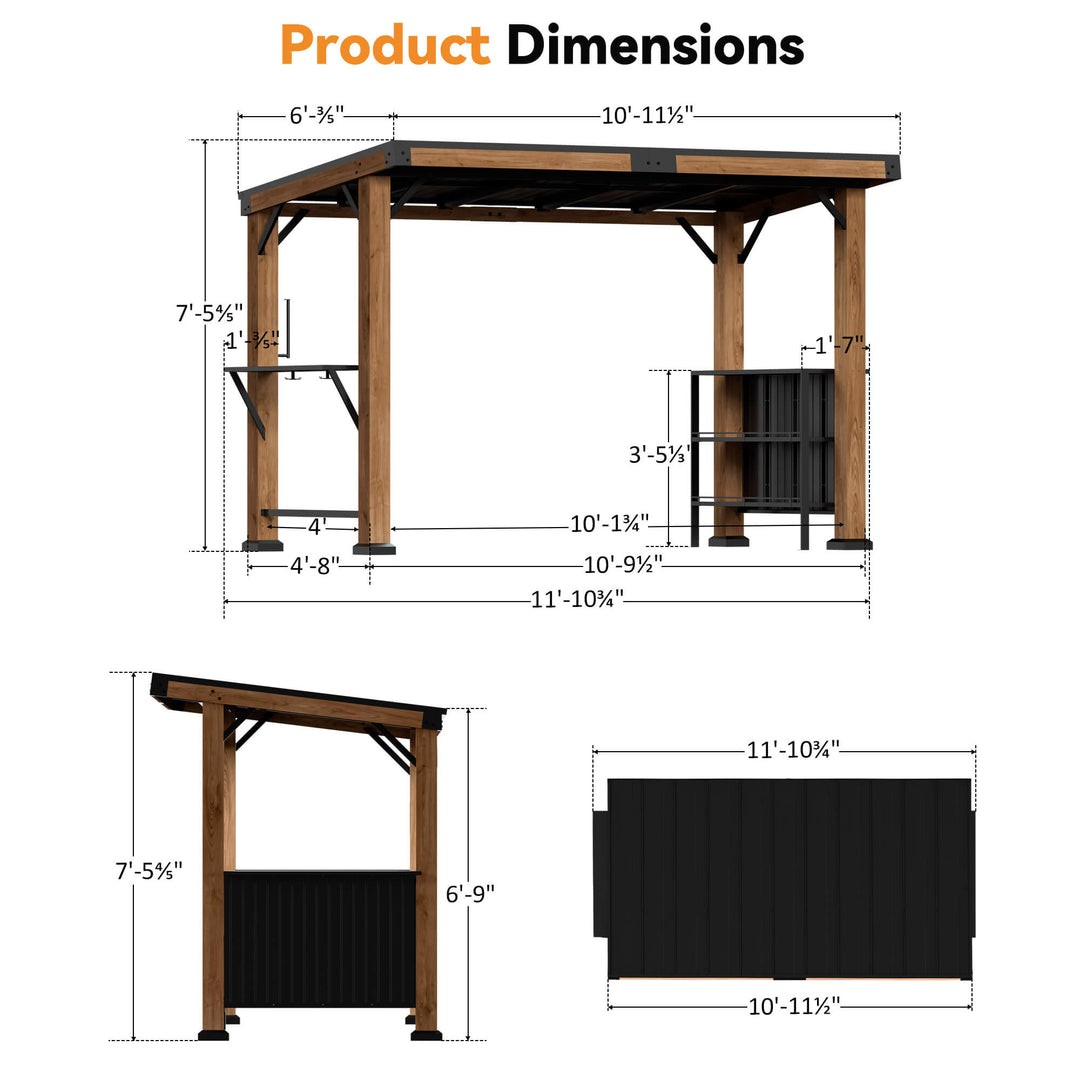 6'x12' Woodberry Zedernholz-Hardtop-Pavillon mit zwei Bartheken