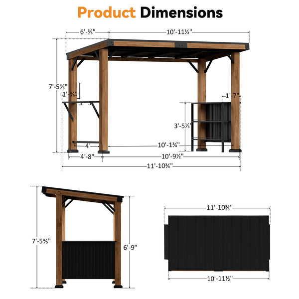 6'x12' Woodberry Zedernholz-Hardtop-Pavillon mit zwei Bartheken