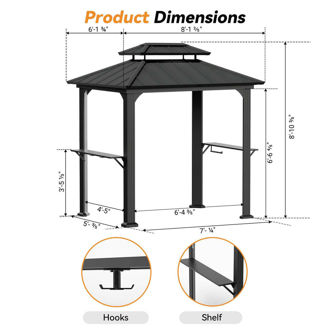 6'x8' Aluminium Grill Hardtop Pavillon
