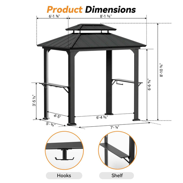 6'x8' Aluminium Grill Hardtop Pavillon