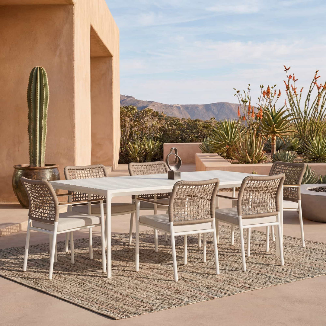 7-teiliges Outdoor-Esszimmer-Set aus Aluminium mit Seilstühlen