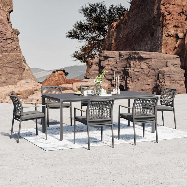 7-Piece Aluminum Outdoor Dining Set with Rope Chairs