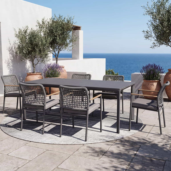 7-Piece Aluminum Outdoor Dining Set with Rope Chairs