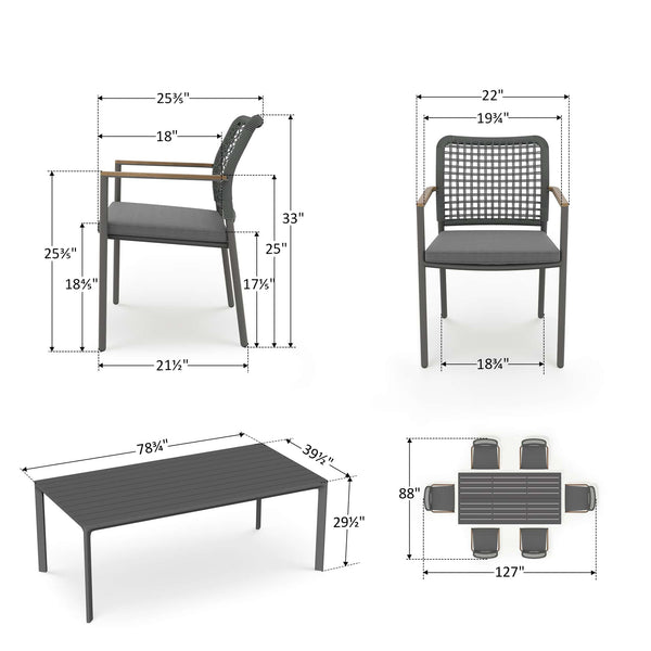 7-Piece Aluminum Outdoor Dining Set with Rope Chairs