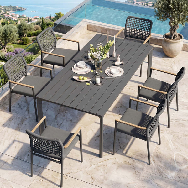 7-Piece Aluminum Outdoor Dining Set with Rope Chairs