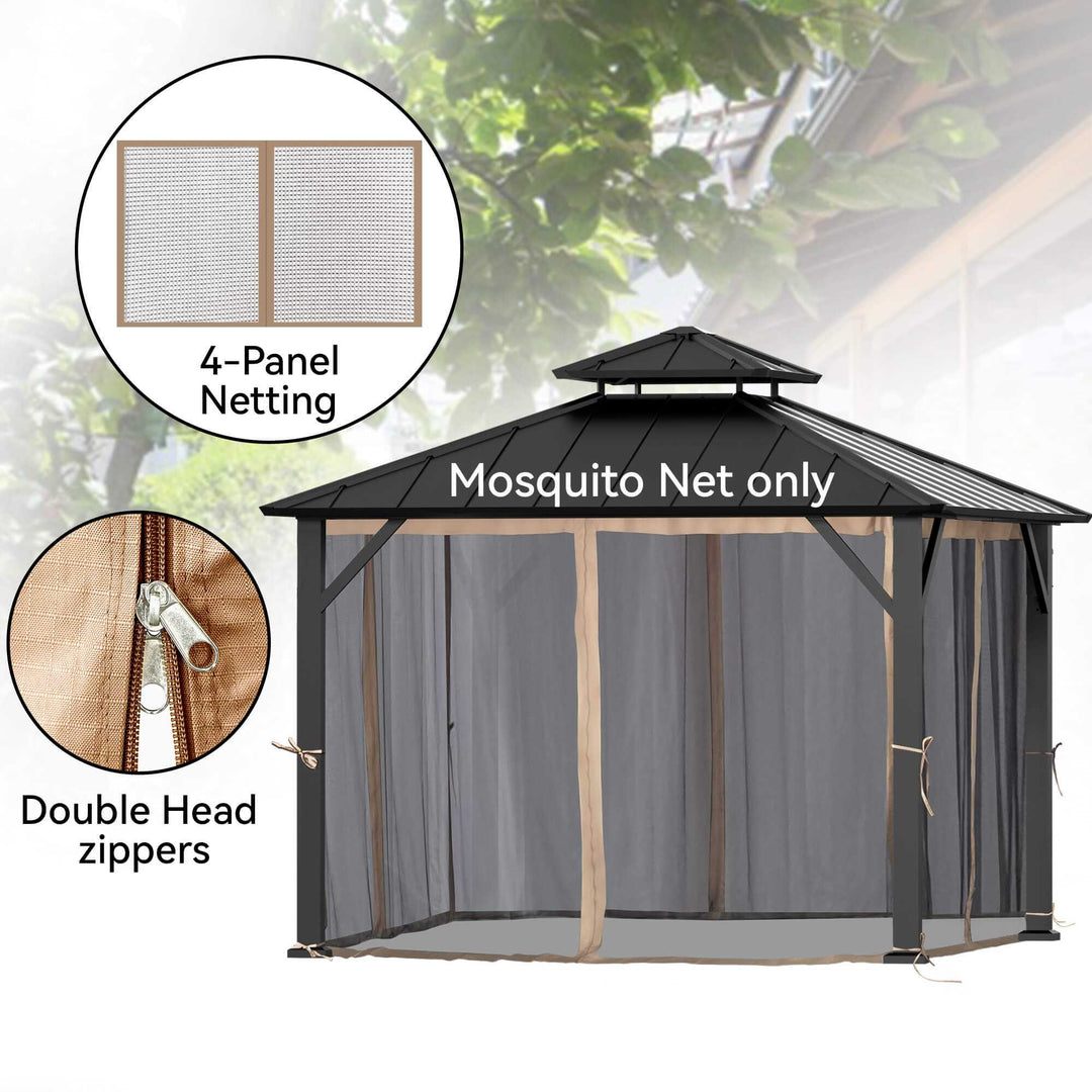 8'x8' Moskitonetz für Pavillon mit Zwei-Wege-Reißverschluss