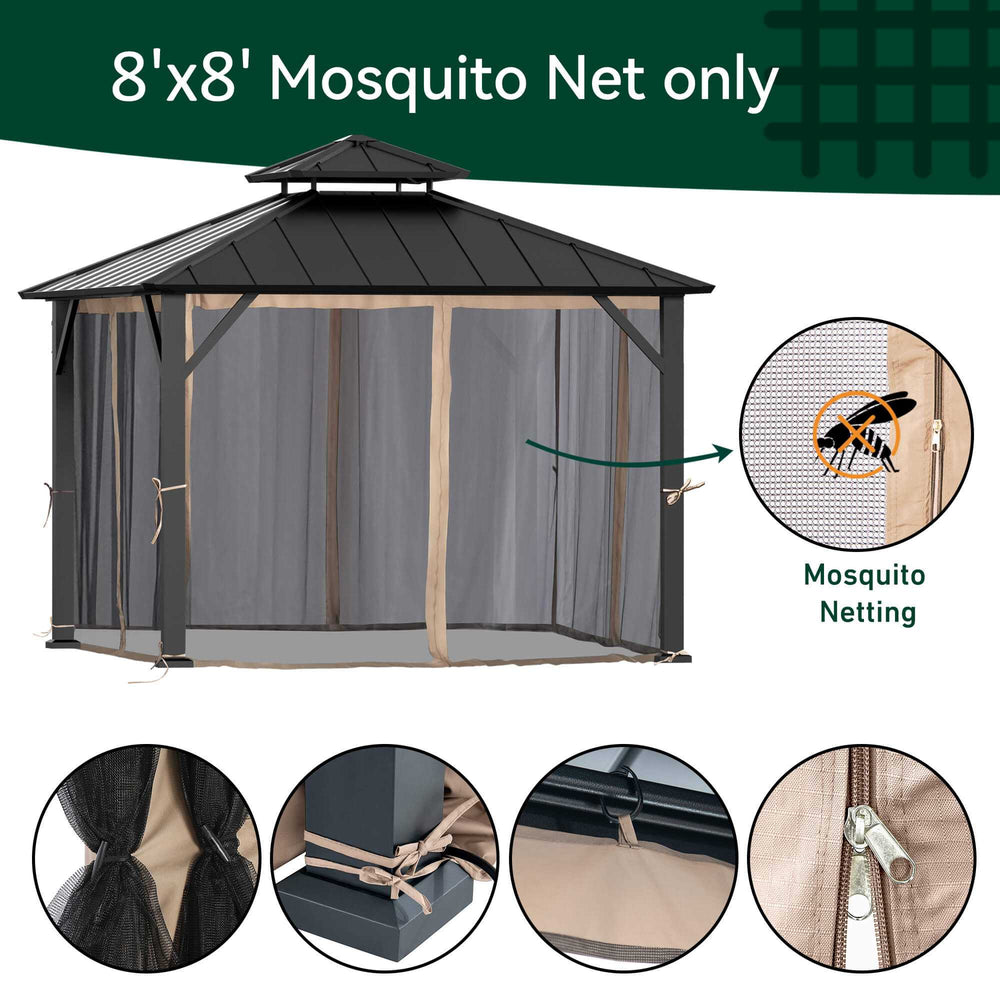 8'x8' Moskitonetz für Pavillon mit Zwei-Wege-Reißverschluss