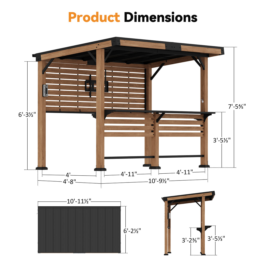 6'x11' Woodberry Pavillon mit Holzdecke und TV-Halterung