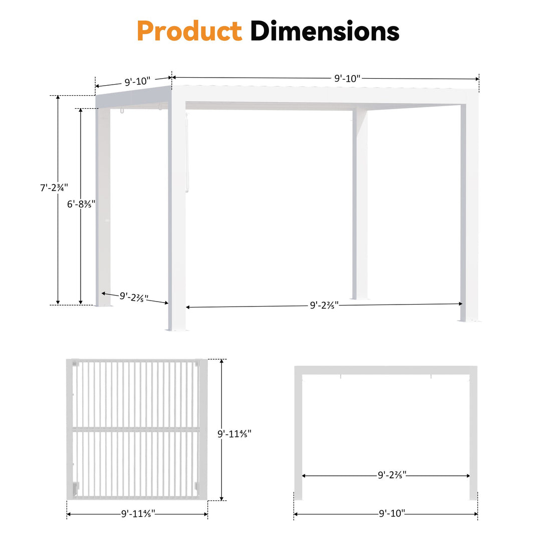 10x10 Aurora Metall-Pergola mit verstellbaren Lamellen
