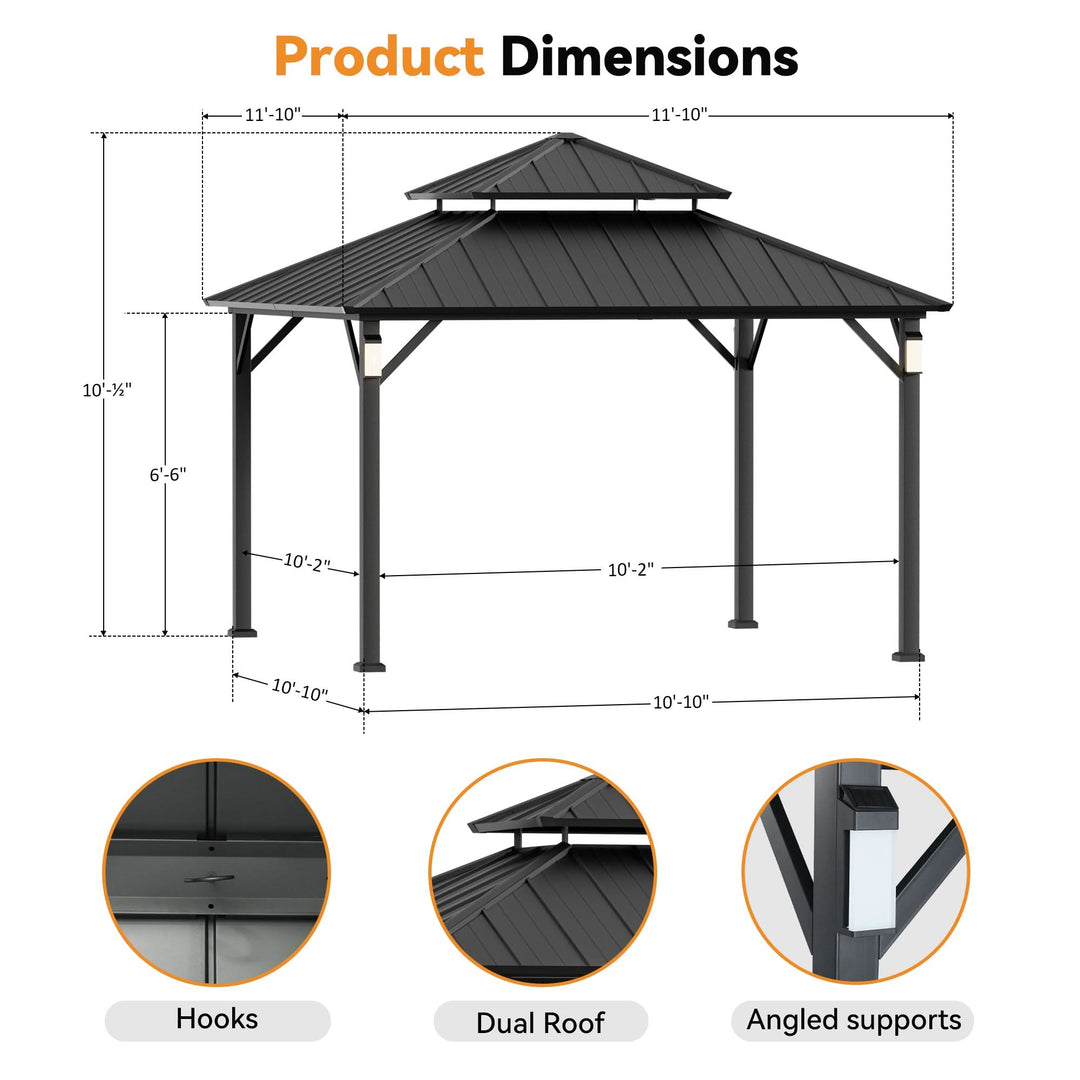 12'x12' The Horizon Metal Hardtop Gazebo