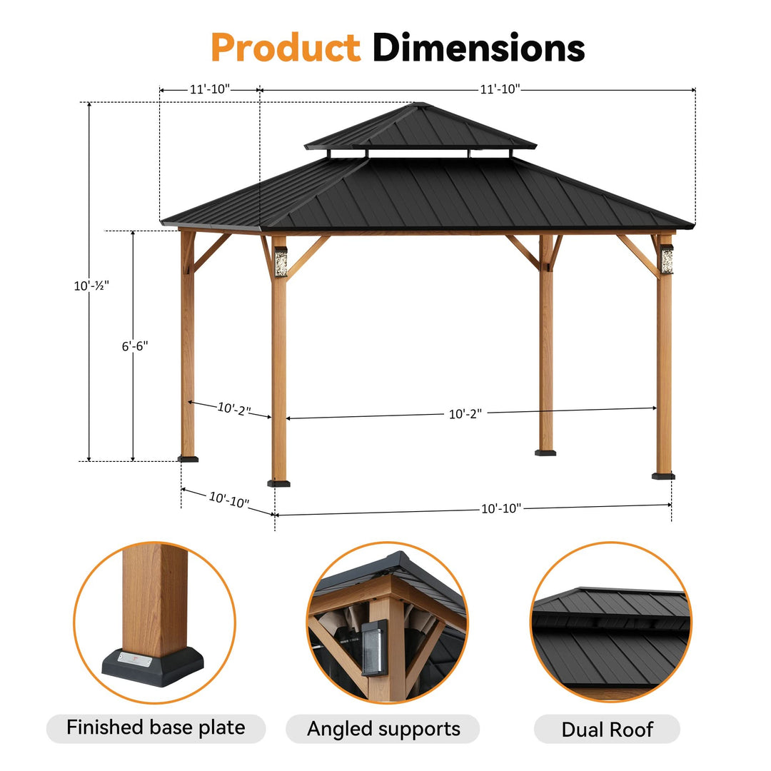12'x12' The Horizon Metal Hardtop Gazebo