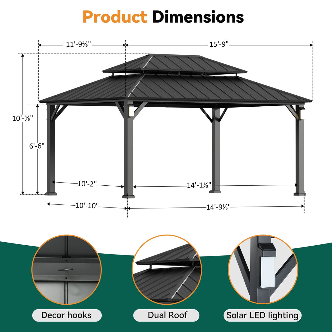 12'x16' The Horizon Metal Hardtop Gazebo