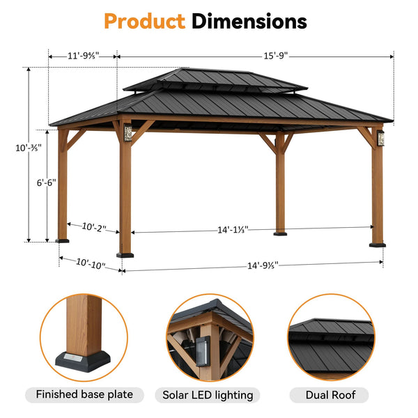 12'x16' Horizon Metall-Pavillon mit Hartdach