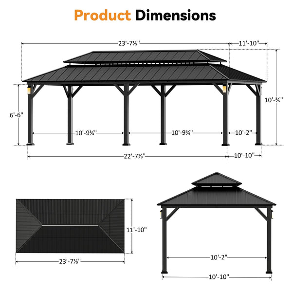 3,6x7,3m The Horizon Metallpavillon mit festem Dach