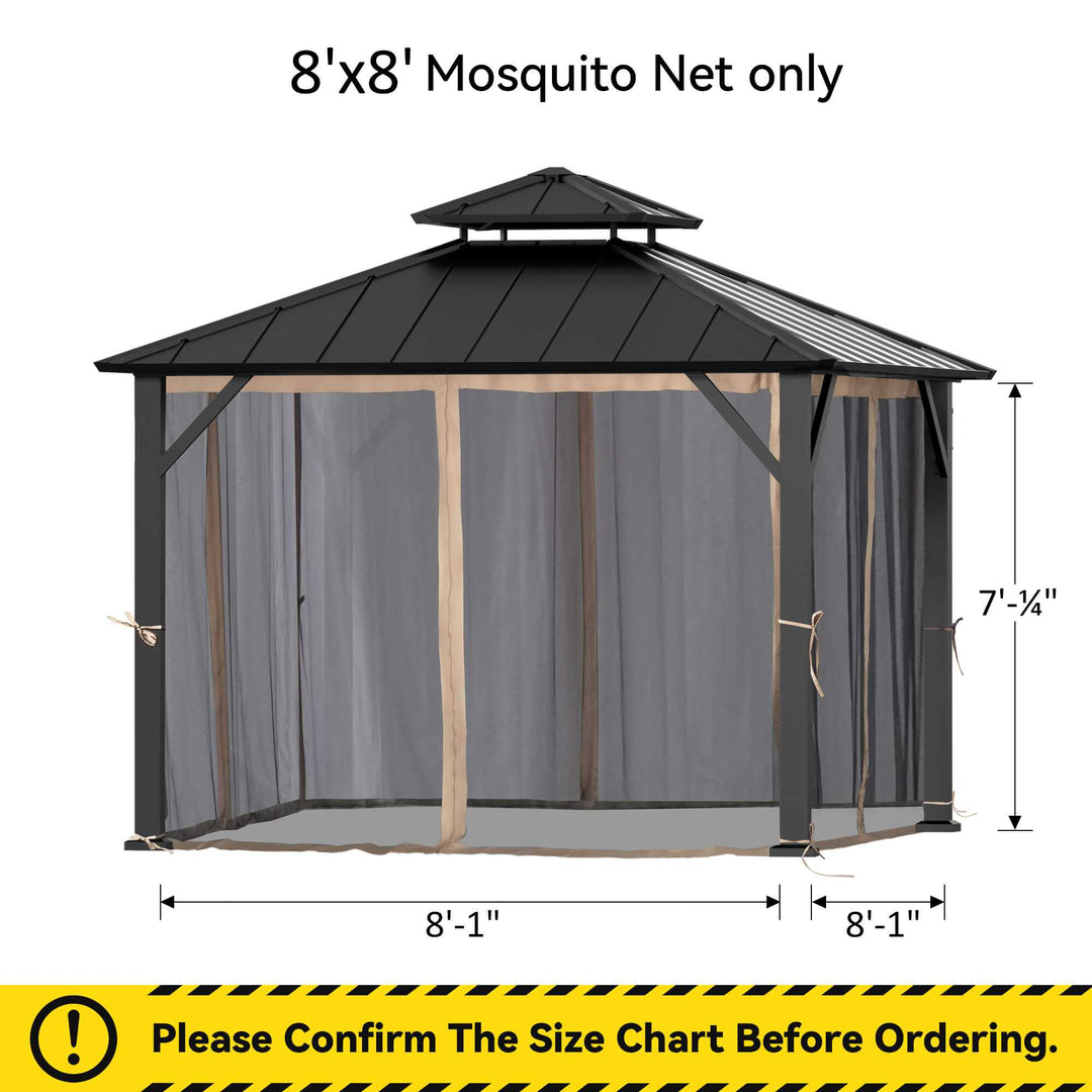 8'x8' Moskitonetz für Pavillon mit Zwei-Wege-Reißverschluss