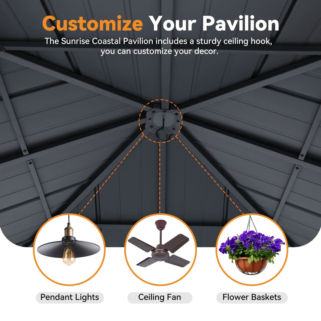 10'x20' Sunrise Coast Metal Hardtop Gazebo with Hybrid Pavilion + Pergola Design