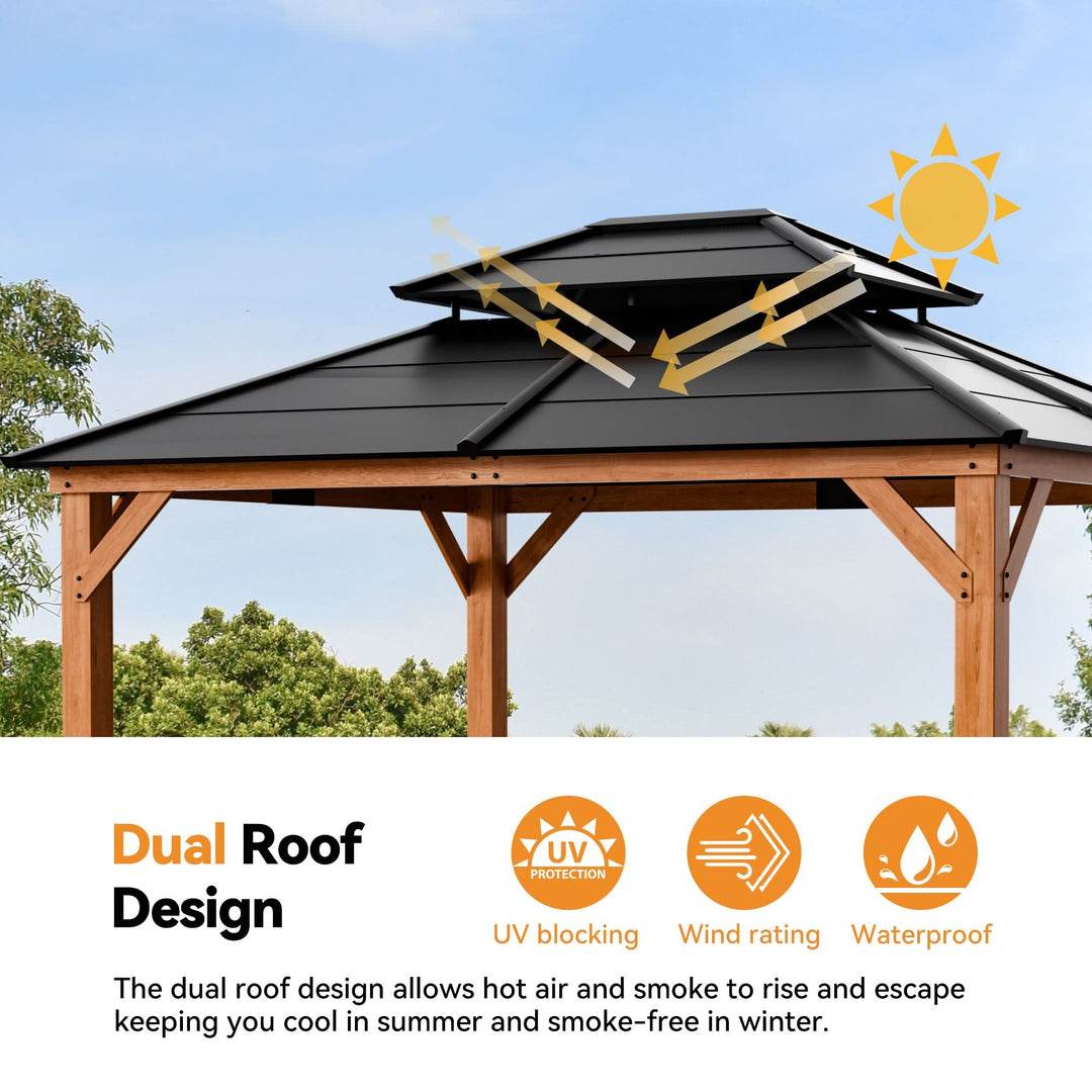 11'x13' Oakwood Oasis Cedar Hardtop Gazebo