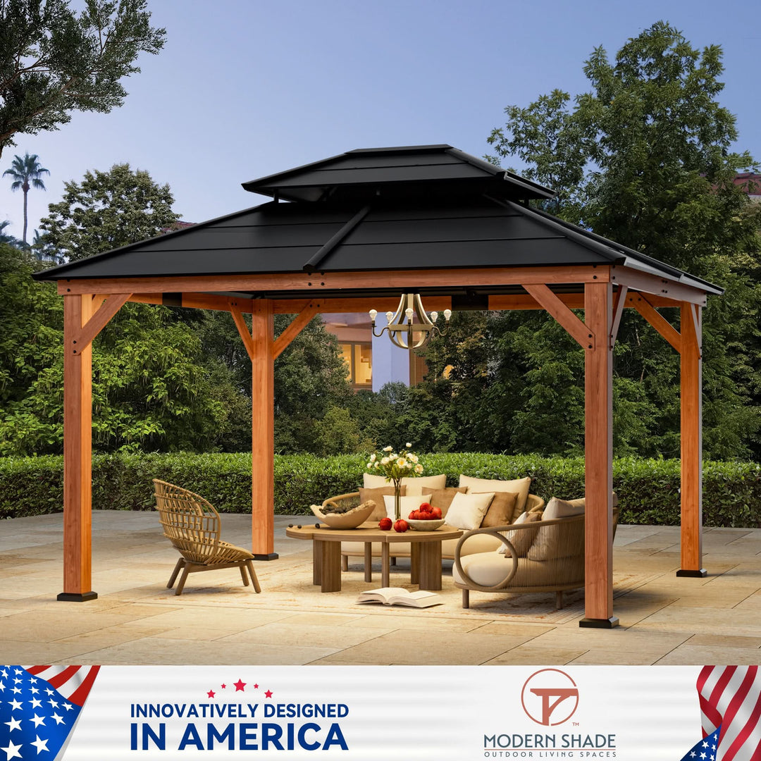 11'x13' Oakwood Oasis Cedar Hardtop Gazebo