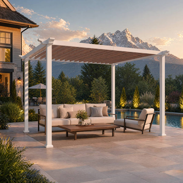 10'x12' Open Sky Metal Pergola with Wood Grain Finish