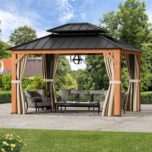 3,35 m x 3,96 m Palisander-Zedernholz-Hartdach-Gartenlaube