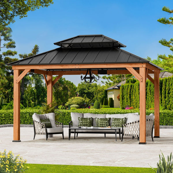 3,35 m x 3,96 m Palisander-Zedernholz-Hartdach-Gartenlaube