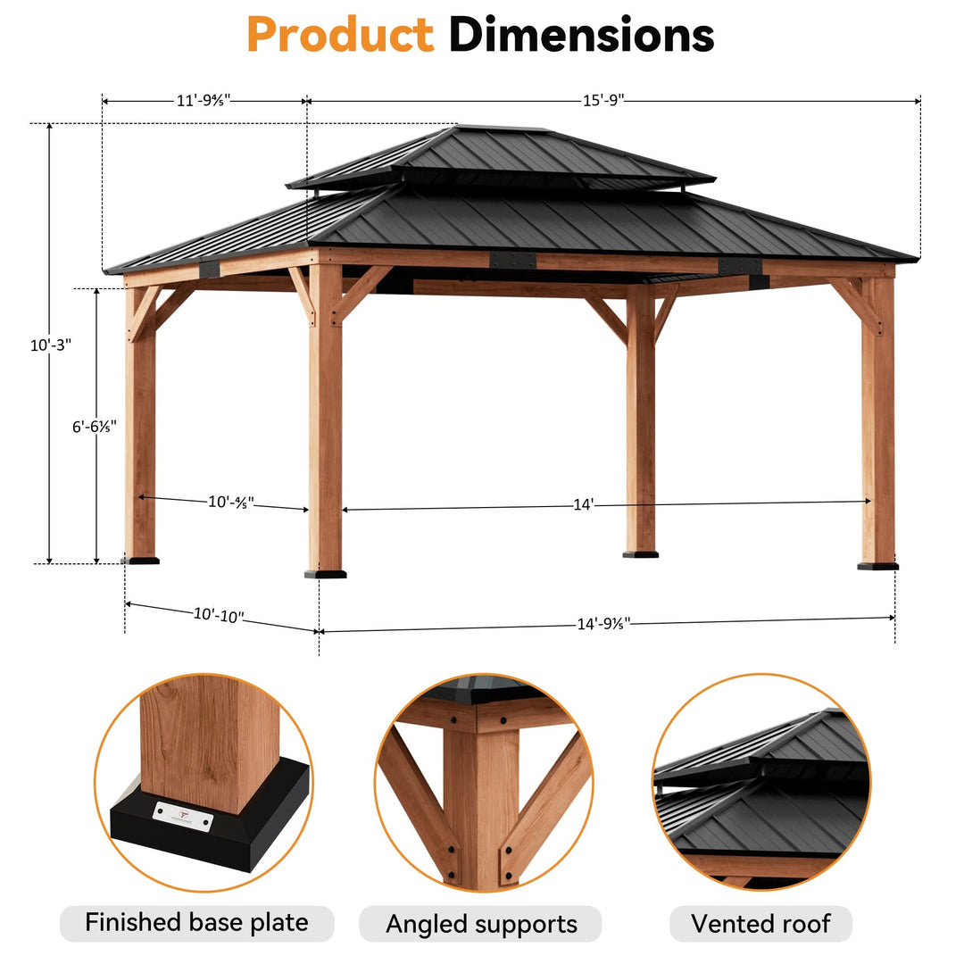12x16 Rosenholz-Zedernholz-Hartdach-Pavillon