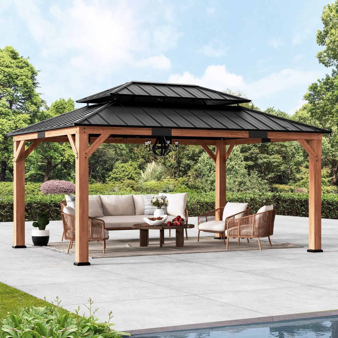 12x16 Rosenholz-Zedernholz-Hartdach-Pavillon