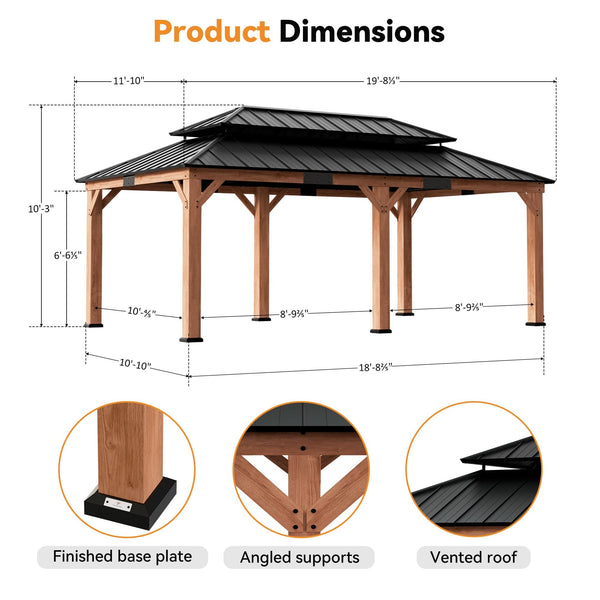 Pavillon mit 3,66 m x 6,10 m Hartholzdach aus Palisander und Zeder