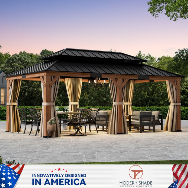 Pavillon mit 3,66 m x 6,10 m Hartholzdach aus Palisander und Zeder