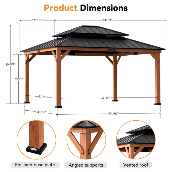 13'x15' Rosenholz-Zeder-Hardtop-Pavillon