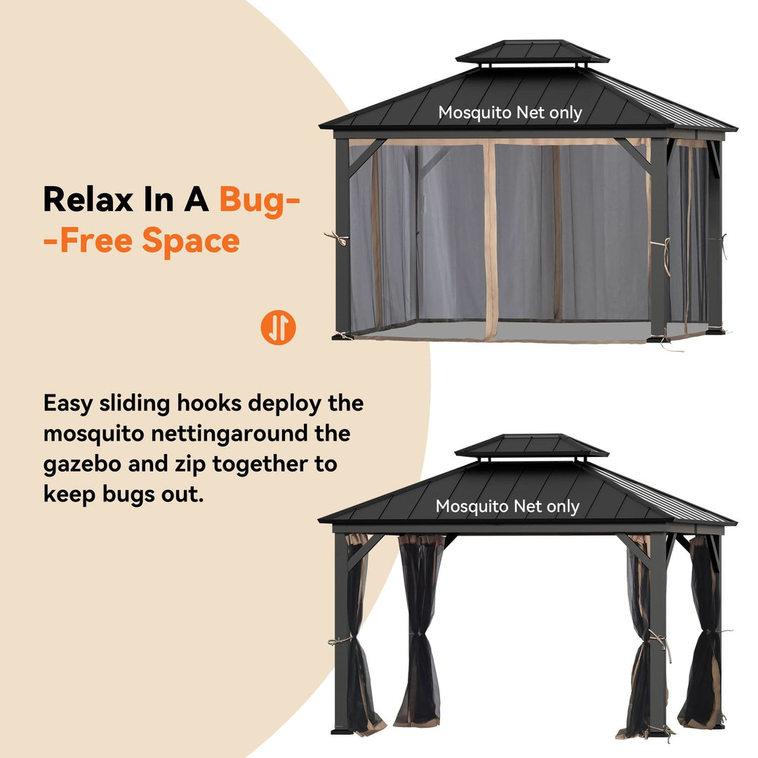 10'x12' Moskitonetz für Pavillon mit Zwei-Wege-Reißverschluss