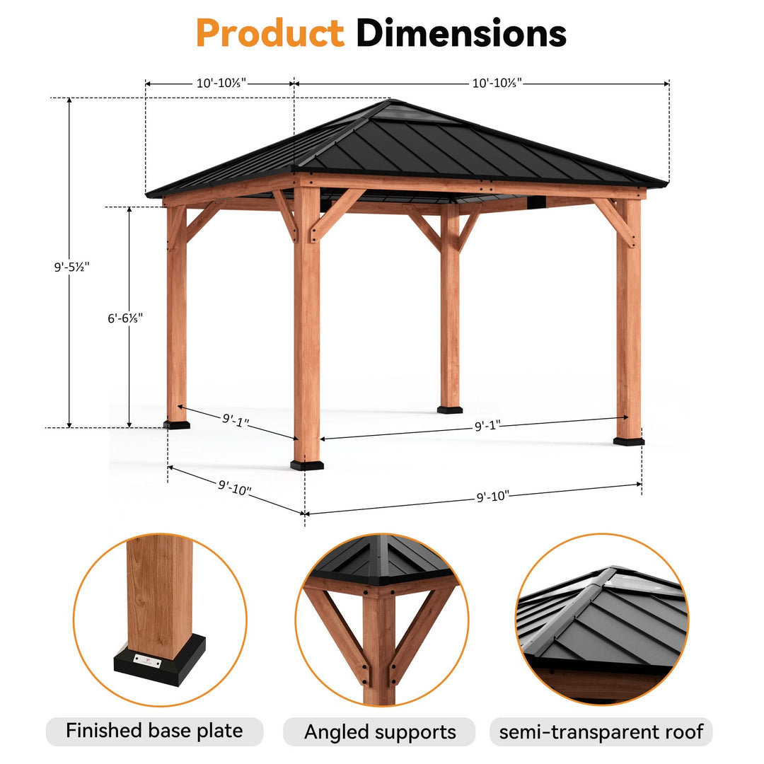 11x11 Ruhiger Hain Zedern-Hardtop-Gartenpavillon
