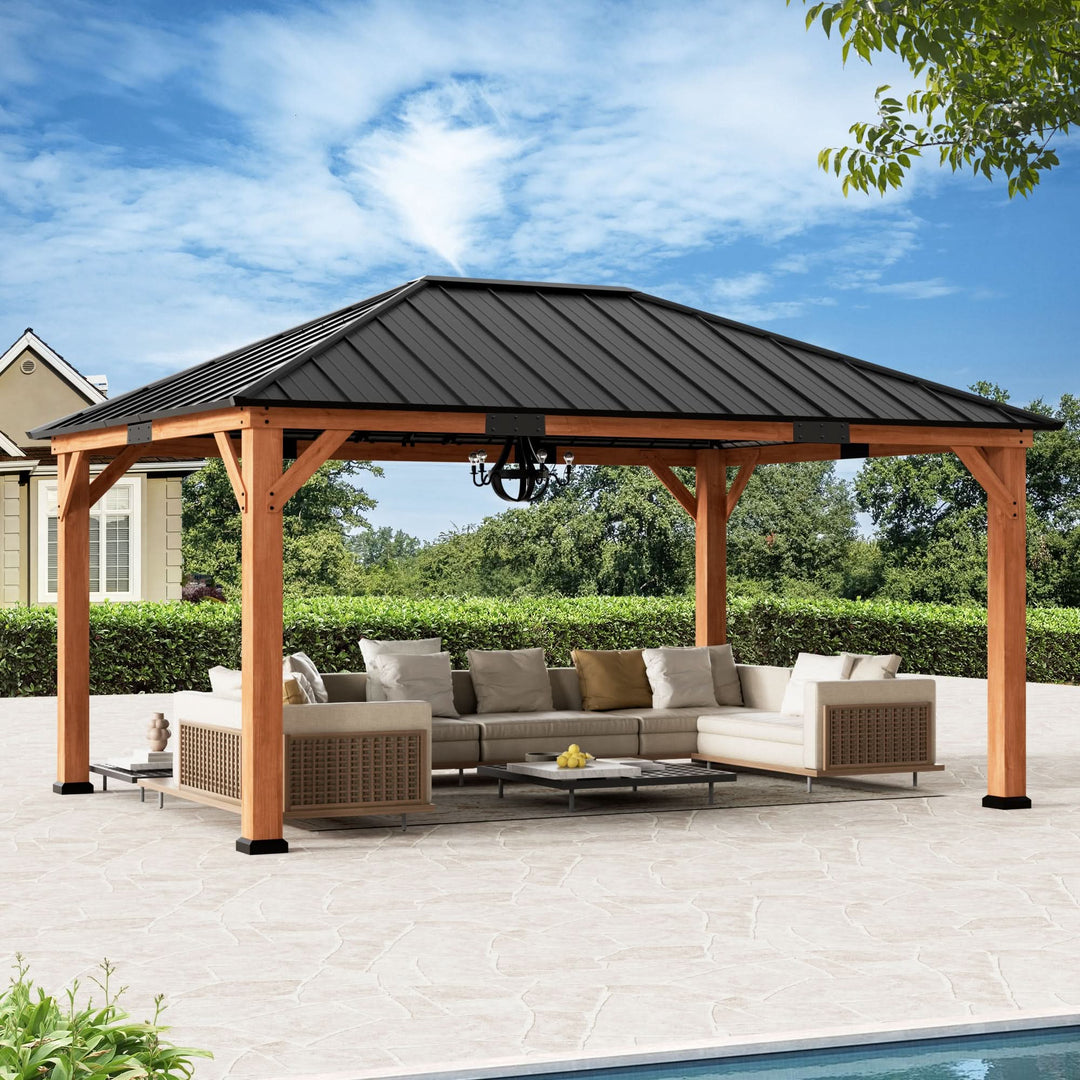 12'x16' Tranquil Grove Zedernholz-Pavillon mit Hartdach