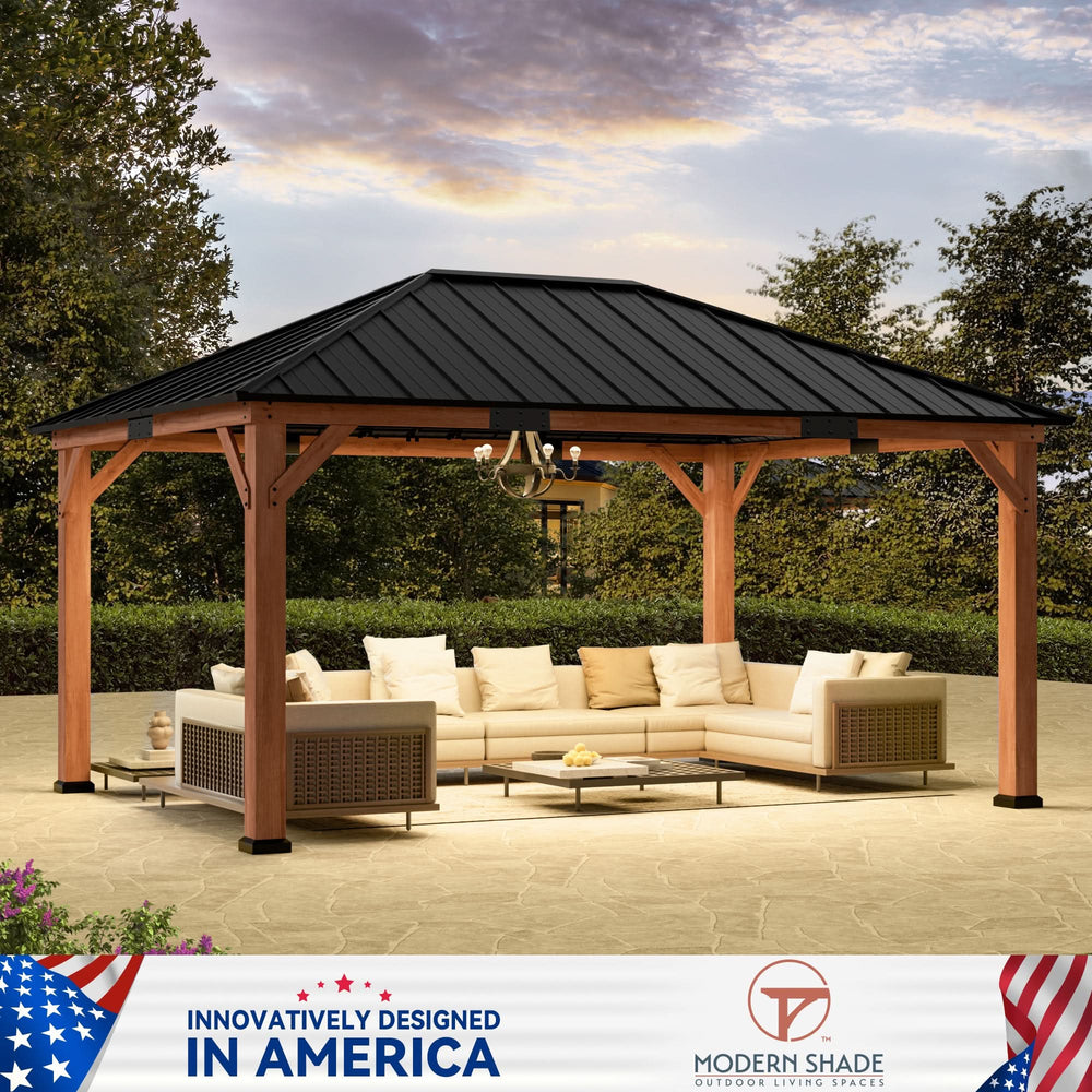 12'x16' Tranquil Grove Zedernholz-Pavillon mit Hartdach