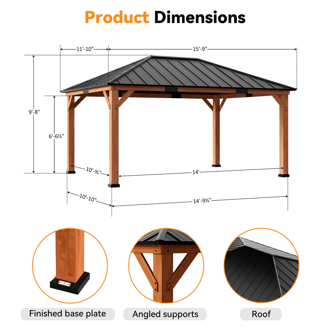 12'x16' Tranquil Grove Zedernholz-Pavillon mit Hartdach
